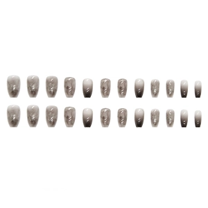 Dark mystic grey marble gradient press-on nails with shimmering cat eye effect