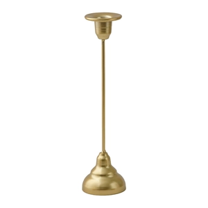 Elegant gold metal candle holder with slim stand and round base for home decor