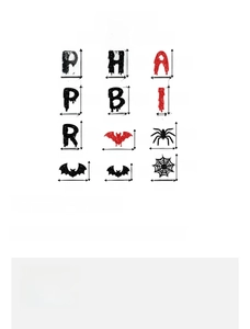 Detailed size guide for Halloween banner cards featuring spider and bat dimensions