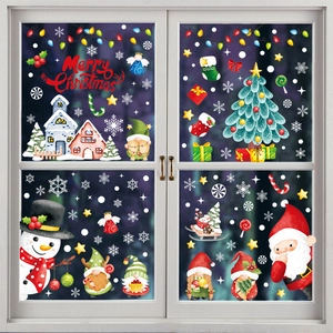 Christmas window stickers set with Santa, snowman and snowflakes for festive glass decor