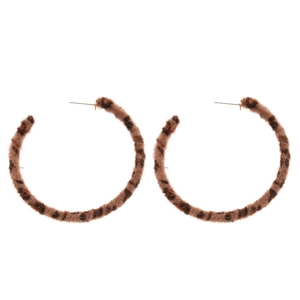 Fuzzy leopard print hoop earrings in plush brown and black animal pattern design