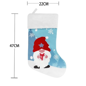 Chaussette de Noël avec motif nain et bord en peluche, taille 47cm haut et 22cm large