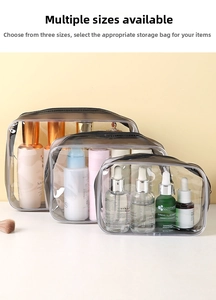 Three-piece set of semi-transparent grey PVC waterproof toiletry bags for travel storage