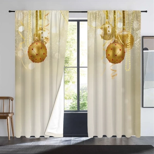 Detailed macro view of high-quality Christmas theme printed beige curtain fabric texture