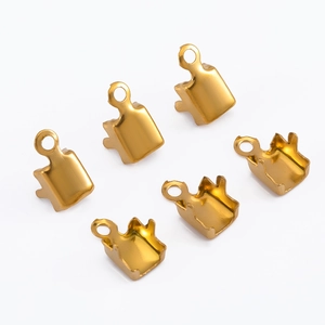 Set of 6 gold plated stainless steel end clasps for DIY necklace making on white background