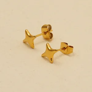Polished 18k gold plated stainless steel four-point star stud earrings for women