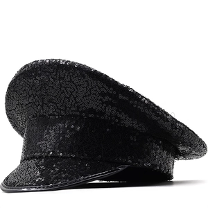 Sequin Captain Hat Shiny Military Performance Headwear For Party Stage Costume Vintage Glitter Navy Flat Top Hat Women