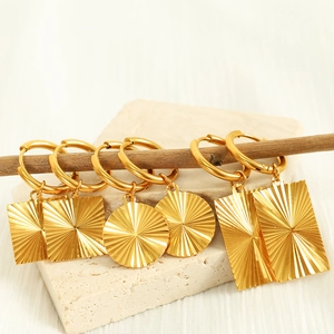 18K gold plated stainless steel earring set with square round and rectangular shapes