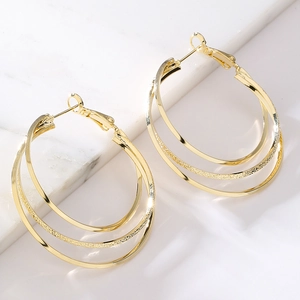 Geometric Multi Layer Hoop Earrings Textured Smooth Copper 18K Gold Plated Retro Fashion Minimalist Jewelry For Women