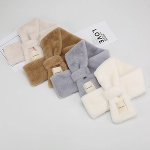 Women Faux Rabbit Fur Scarf Soft Thick Warm Winter Neck Warmer Cross Crossover Solid Color For Girls And Students