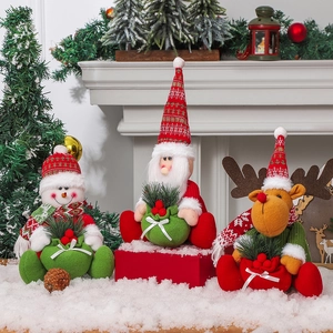 Christmas Plush Sitting Doll Figurines Santa Snowman Reindeer Knitted Fabric Desktop Window Home Holiday Decorations