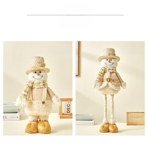 Champagne gold snowman plush decor in short leg and telescopic long leg styles