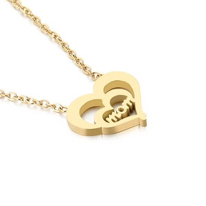 Golden double heart pendant necklace with MOM lettering for Mother's Day gift
