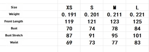 Size chart for French style floral slip dress with length and bust measurements