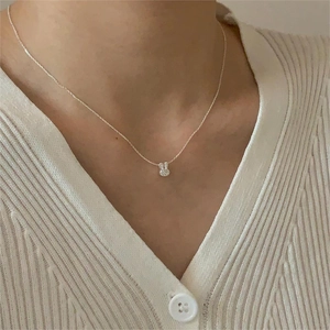 Rabbit Pendant Necklace 925 Sterling Silver Cubic Zirconia Inlaid Sweet Animal Style Jewelry For Women
