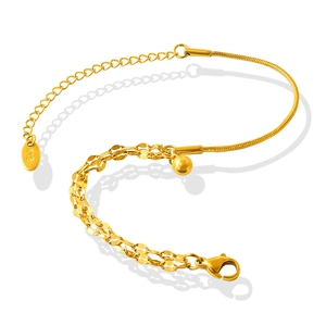 Double-layered gold plated titanium steel anklet featuring a ball pendant and K18 tag