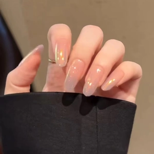 Press On Nails Ombre Gradient Nude Pink Grey Almond Shape ABS Plastic Artificial Fake Nail Tips Manicure For Women