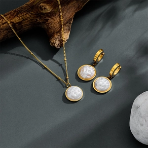 Baroque Irregular Artificial Pearl Pendant Titanium Steel Necklace And Earrings Jewelry Gold Plated Vintage Luxury Women