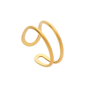Vue détaillée d'une bague double couche dorée minimaliste avec finition en métal poli
