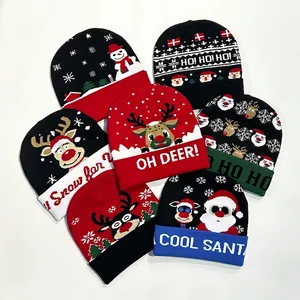 Cozy Christmas beanies set with reindeer and snowflake patterns for men and women