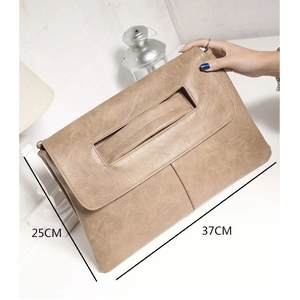 Large Envelope Clutch Bag For Women PU Leather Vintage Litchi Pattern Shoulder Bag Hollow Handle Magnetic Buckle Urban