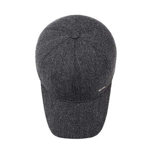 Winter men's dark grey wool baseball cap with ear flaps and metal side detail