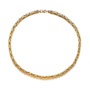 5mm golden Byzantine link necklace in polished titanium steel on white background