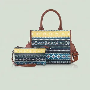 Ethnic Bohemian Printed Canvas Tote Bag And Clutch Bag Large Capacity Women Travel Shoulder Crossbody Waterproof Floral