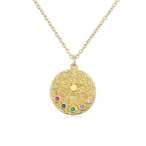 18K gold plated copper necklace with zircon evil eye pendant and colorful gemstones