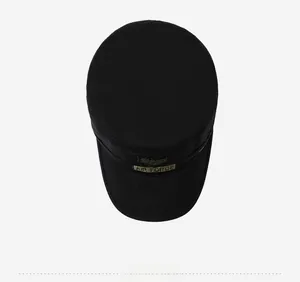 Top view of black cotton patrol cap featuring embroidered Air Force text and star badge