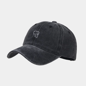 Vintage washed dark grey baseball cap featuring cute white dog embroidery on the front