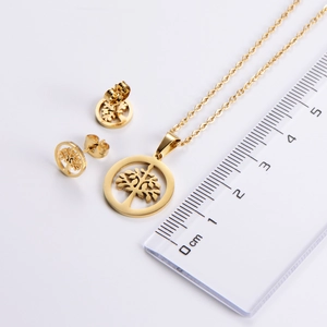 Détail macro de l'ensemble bijoux Arbre de Vie de 20mm avec règle de mesure de taille