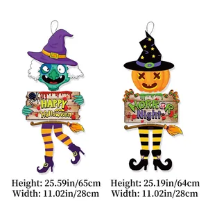 Detail of Halloween hanging decorations showing 65x28cm size and colorful cartoon figures