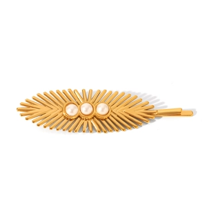 Détails de la pince à cheveux plaquée or 18 carats avec perles blanches et motif radial