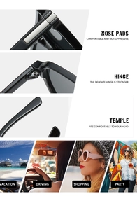 Detail of ergonomic nose pads, durable hinges and versatile lifestyle scene sunglasses