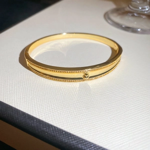 Macro detail of 18k gold plated bangle featuring a sparkling zircon double row design