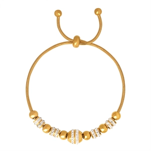 Adjustable gold snake bone bracelet with rhinestones and polished beads for women