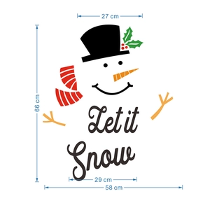 Detailed dimension guide for Christmas snowman magnetic stickers and Let it Snow wall decals