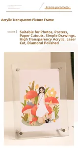 Detail of high-transparency acrylic photo frame with laser cut and diamond polished edges