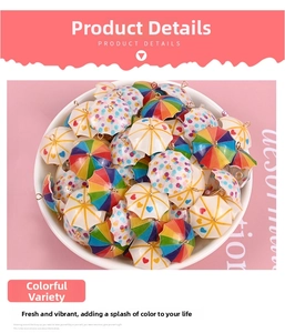 Close-up of colorful mini umbrella charms with patterns for DIY jewelry making