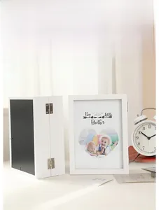 Minimalist white multi-fold photo frame in 5x7 inch size with elegant heart-shaped window