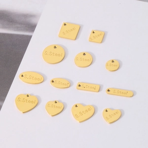 Golden stainless steel charms in heart round and square shapes for DIY jewelry making