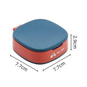 Portable 7.7cm red and blue silicone sealed mini pill box for travel and home storage