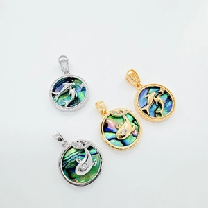 18K gold-plated dolphin necklace pendant with natural abalone shell and zircon accents