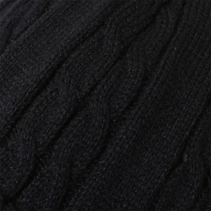 Men's winter black cable knit beanie with thick fleece lining and elastic warm texture