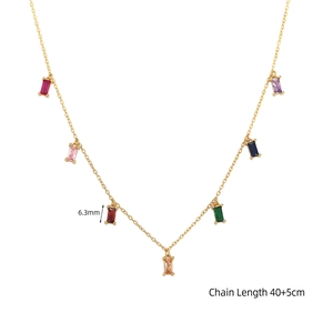 S925 silver gold necklace featuring seven colorful rectangular zircon stones and 40+5cm chain