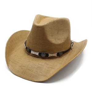 Vintage Western Cowboy Straw Hat Women Men Woven Wide Brim Sun Protection Summer Beach With Faux Leather Star Band