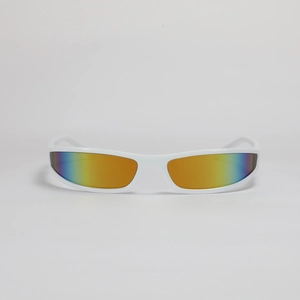 Y2K futuristic narrow frame sunglasses with white plastic frame and colorful gradient lenses