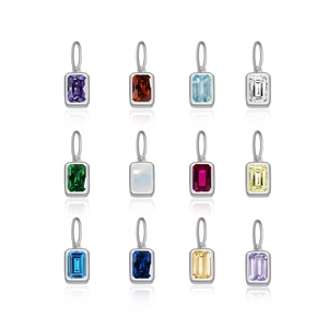 Set of 12 emerald-cut colorful zircon S925 sterling silver rectangular pendants for women