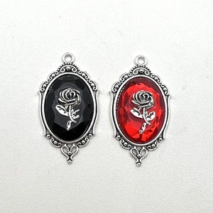 Vintage silver gothic rose relief pendants in black and red for Halloween DIY jewelry